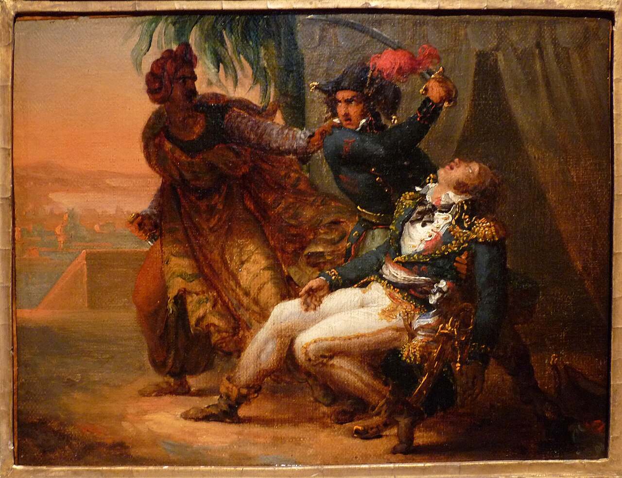 Later painting of Kléber collapsing beside an officer while Suleiman al-Halabi moves away holding a dagger