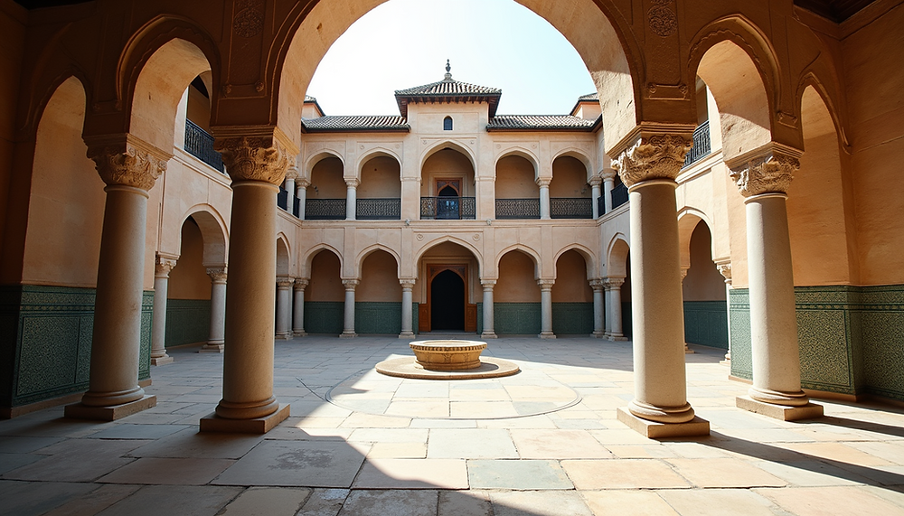 Eye-level view of the Ganjali Khan Complex courtyard with intricate Persian tilework and arches