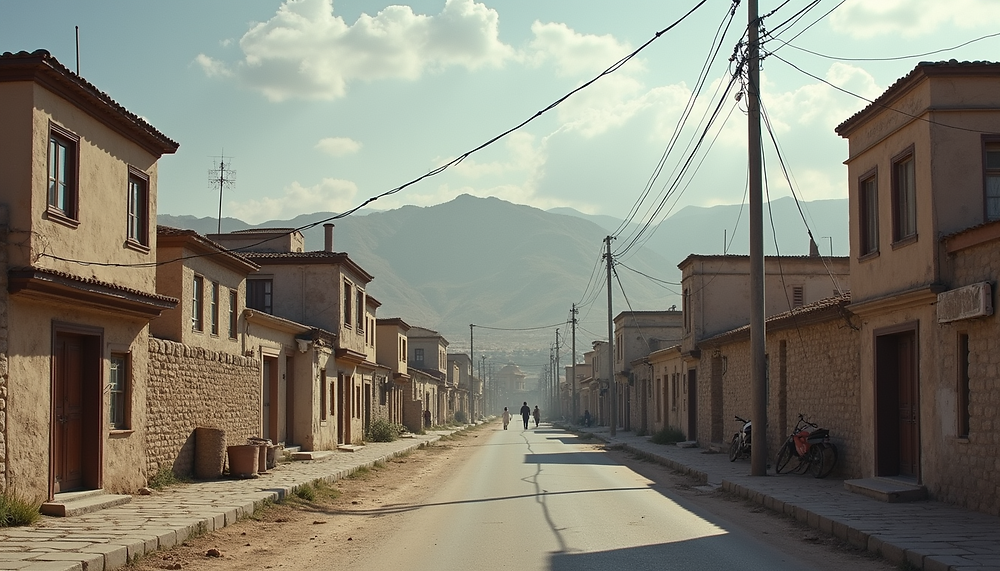 Eye-level view of the historic center of Sanandaj city with traditional Kurdish architecture