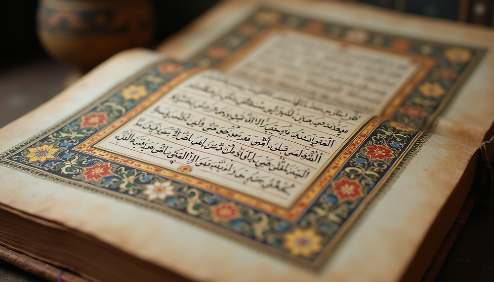 Eye-level view of an ancient manuscript with Kurdish calligraphy