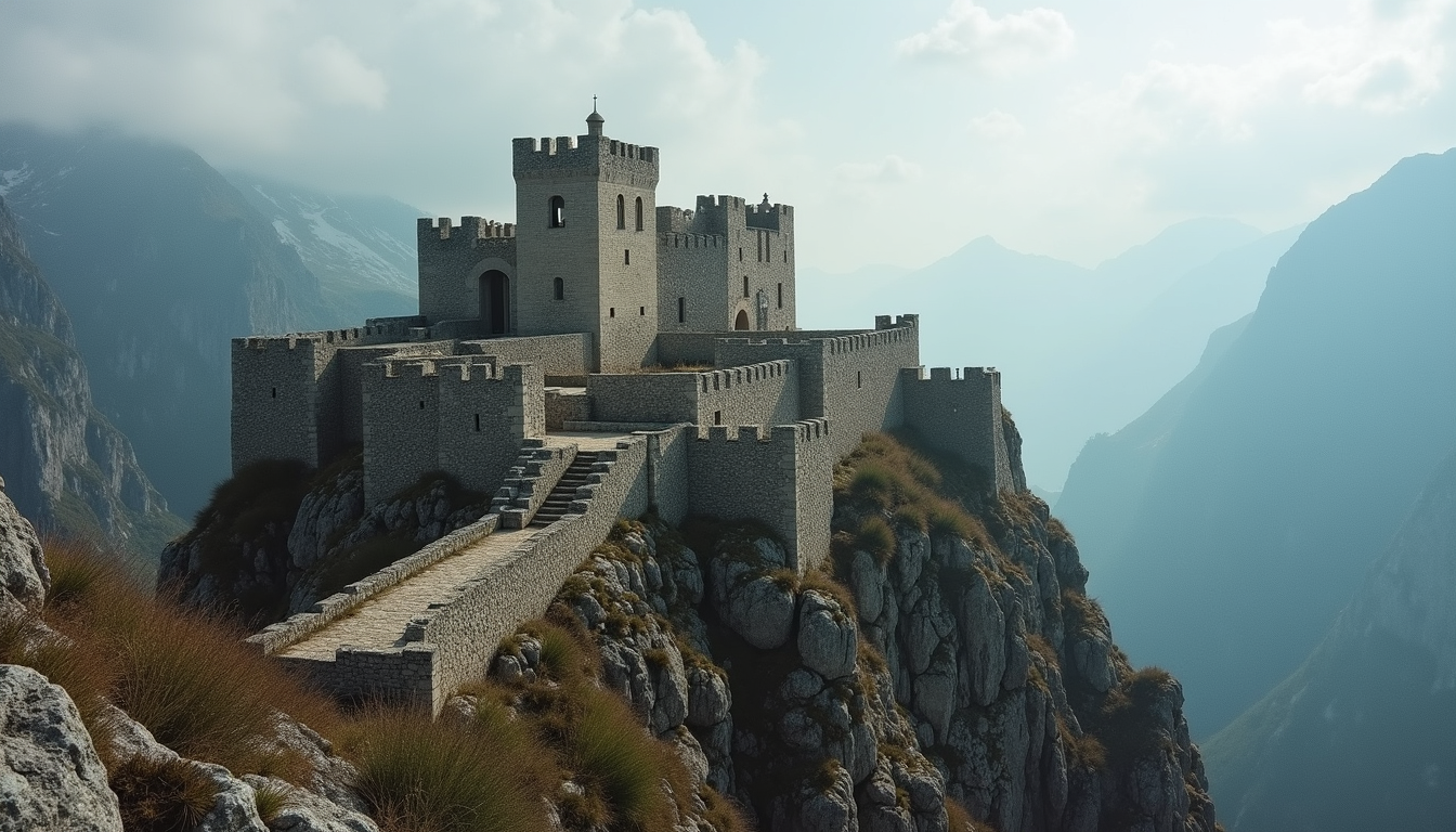 High angle view of a medieval fortress in the Kurdish mountains